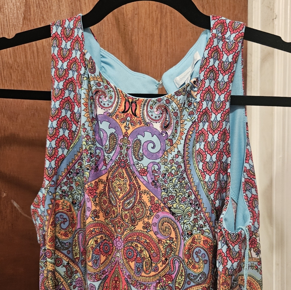 London Times Teal-Trim Multicolor Paisley Maxi Dress